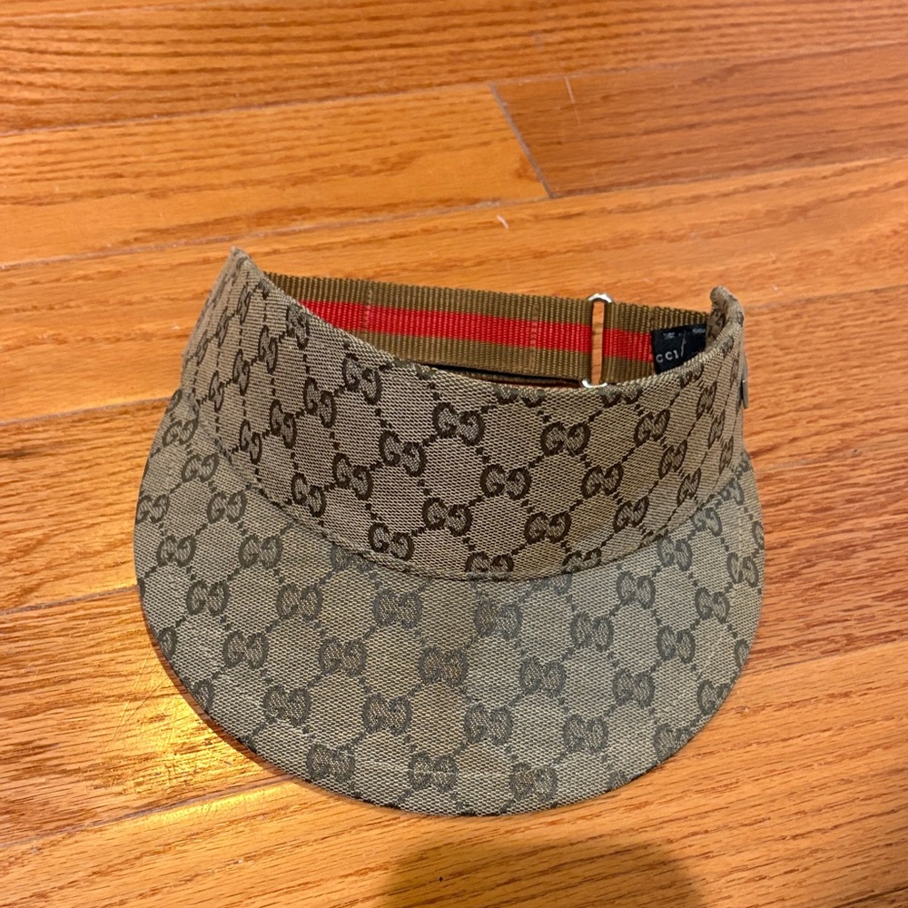 Gucci Beige Monogram Visor with Red Stripe